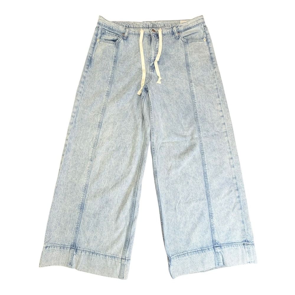 GAP Baggy Mid Rise‎ Jeans Womens 14R Light Wash Drawstring Ultrasoft Denim